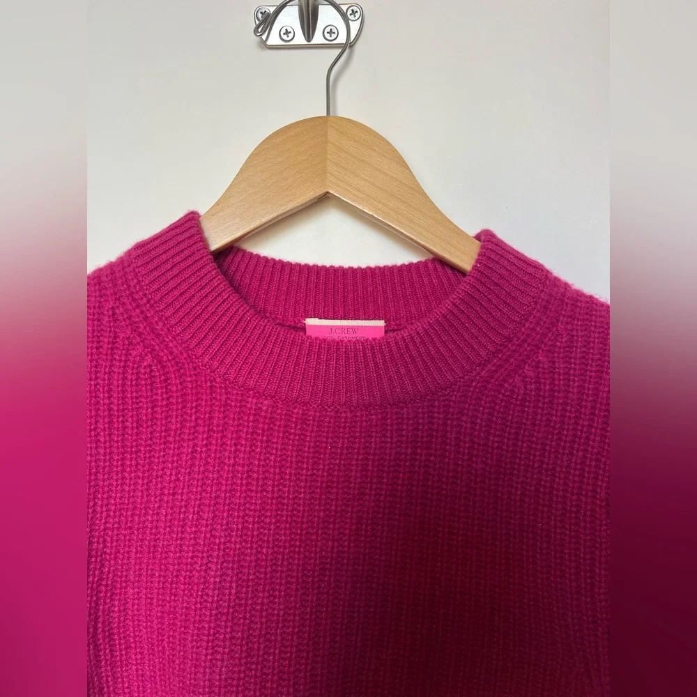 J.Crew 100% Cashmere Puff‎ Sleeve Mockneck Sweater Fuchsia Pink Size S